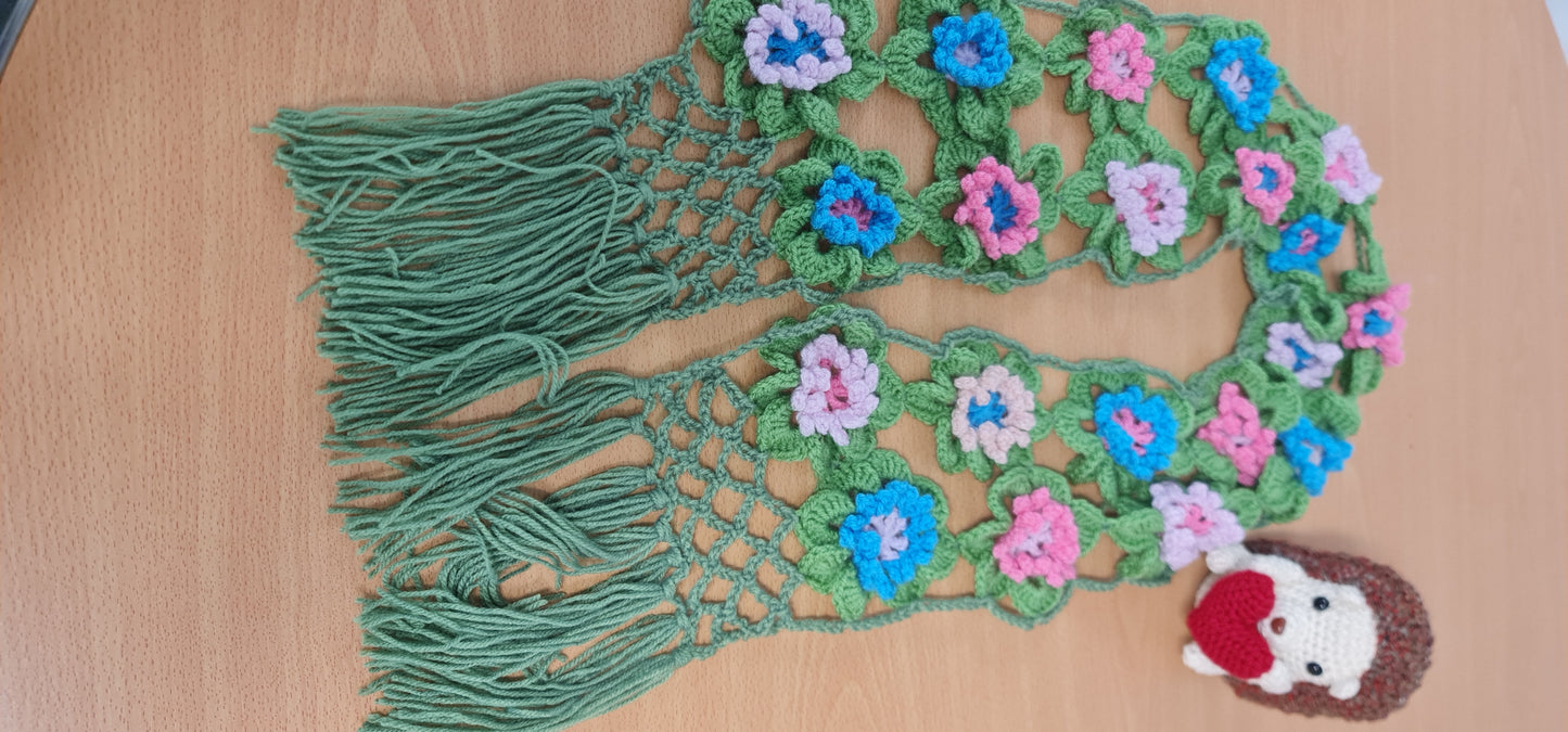 Boho Flower Granny Square Scarf