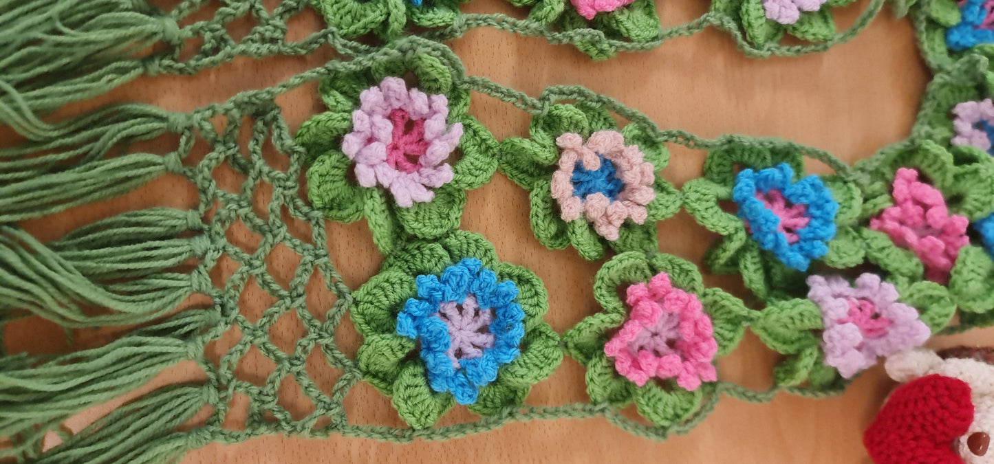 Boho Flower Granny Square Scarf