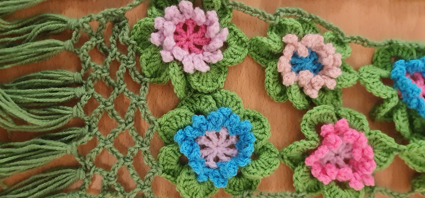 Boho Flower Granny Square Scarf