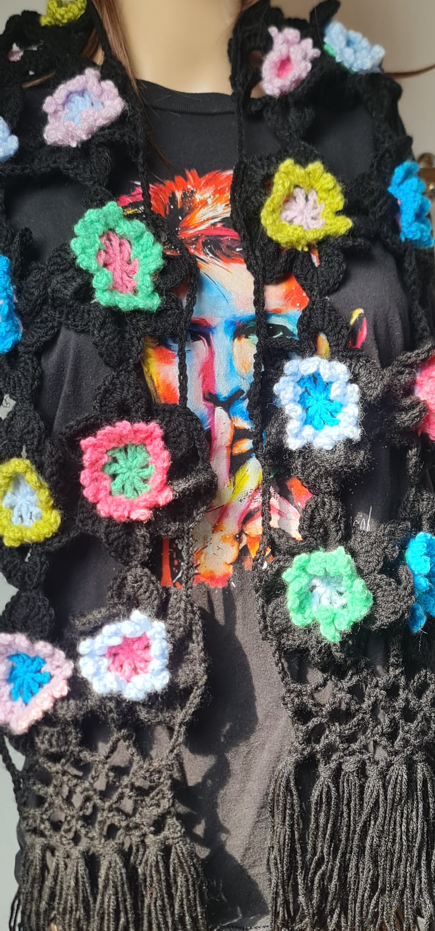 Boho Flower Granny Square Scarf