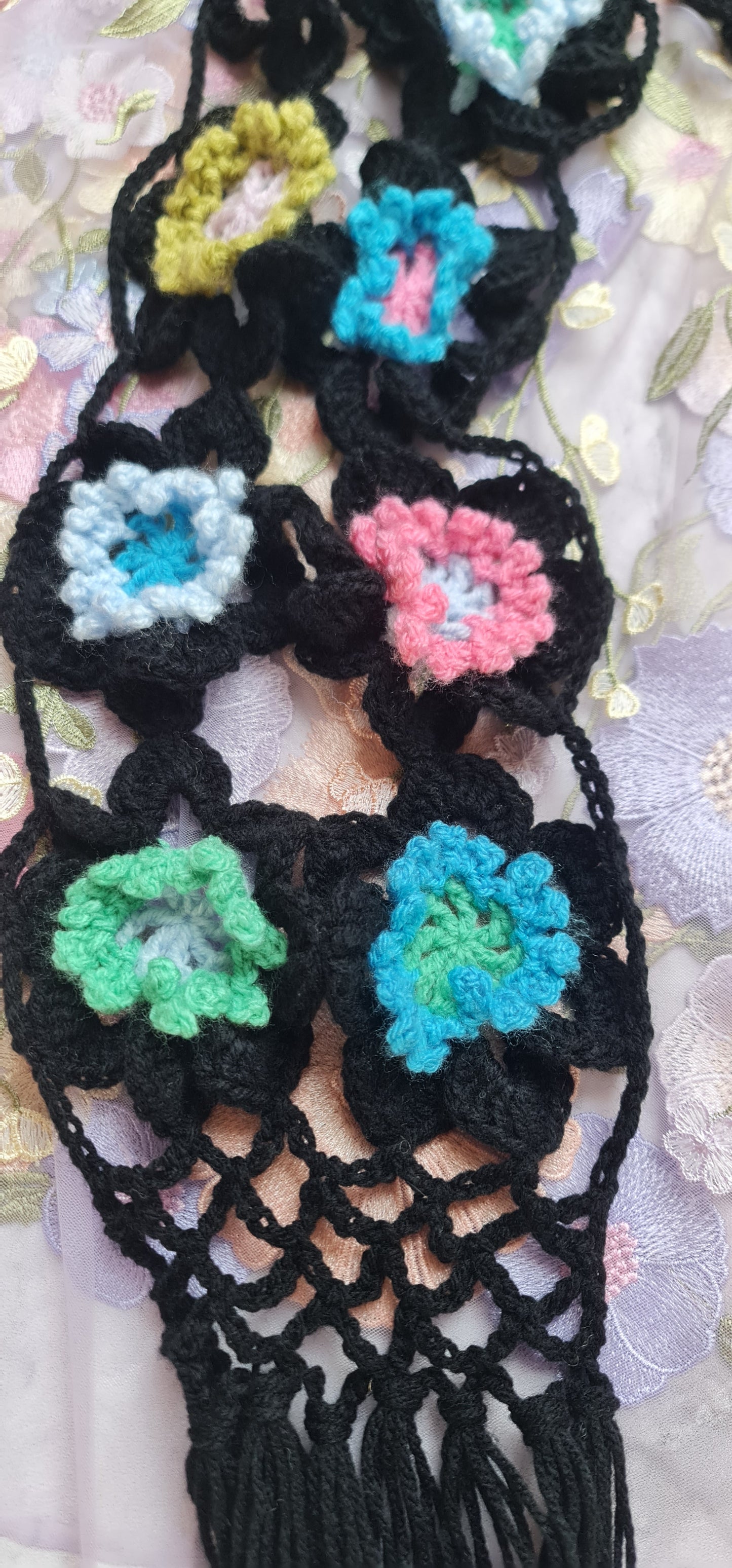 Boho Flower Granny Square Scarf