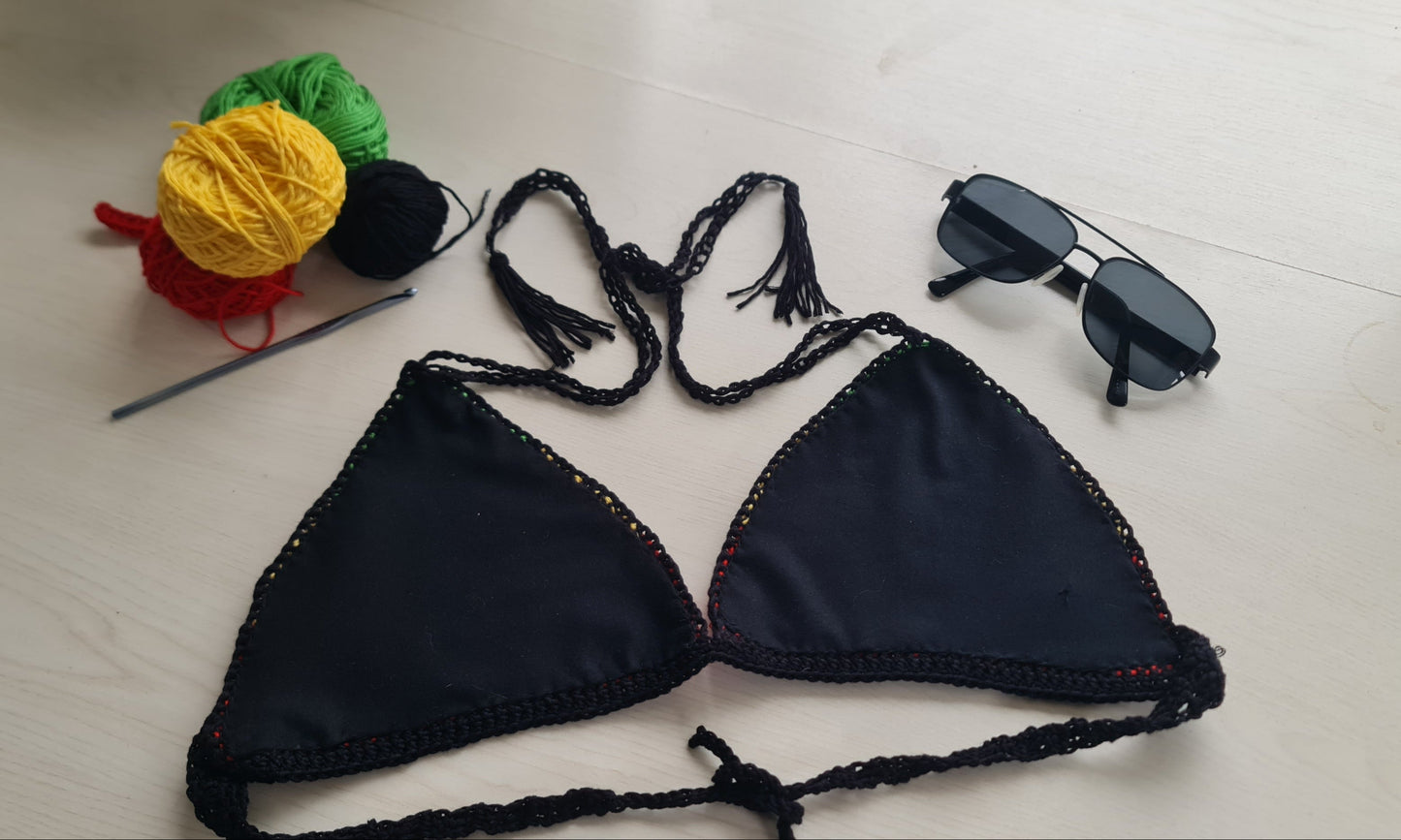 Jamaica Colours Crochet Festival Bralette – Handmade Rasta Halter Top