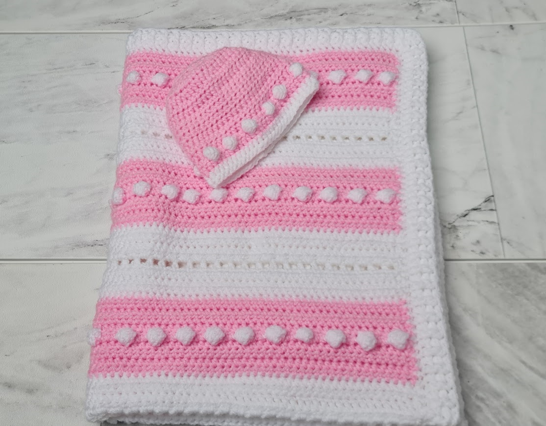 Super Soft Pink and White Bobble Baby Blanket