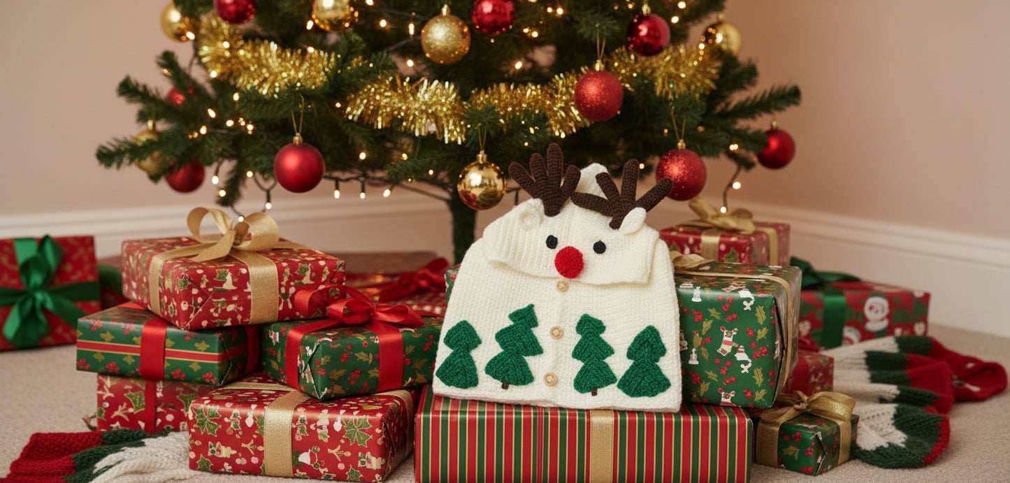 Baby Reindeer and Christmas Tree Winter Theme Cardigan