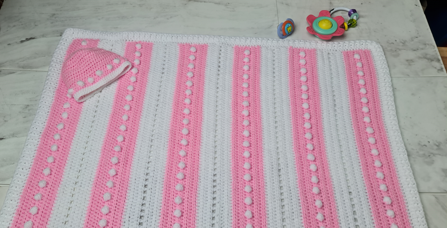 Super Soft Pink and White Bobble Baby Blanket
