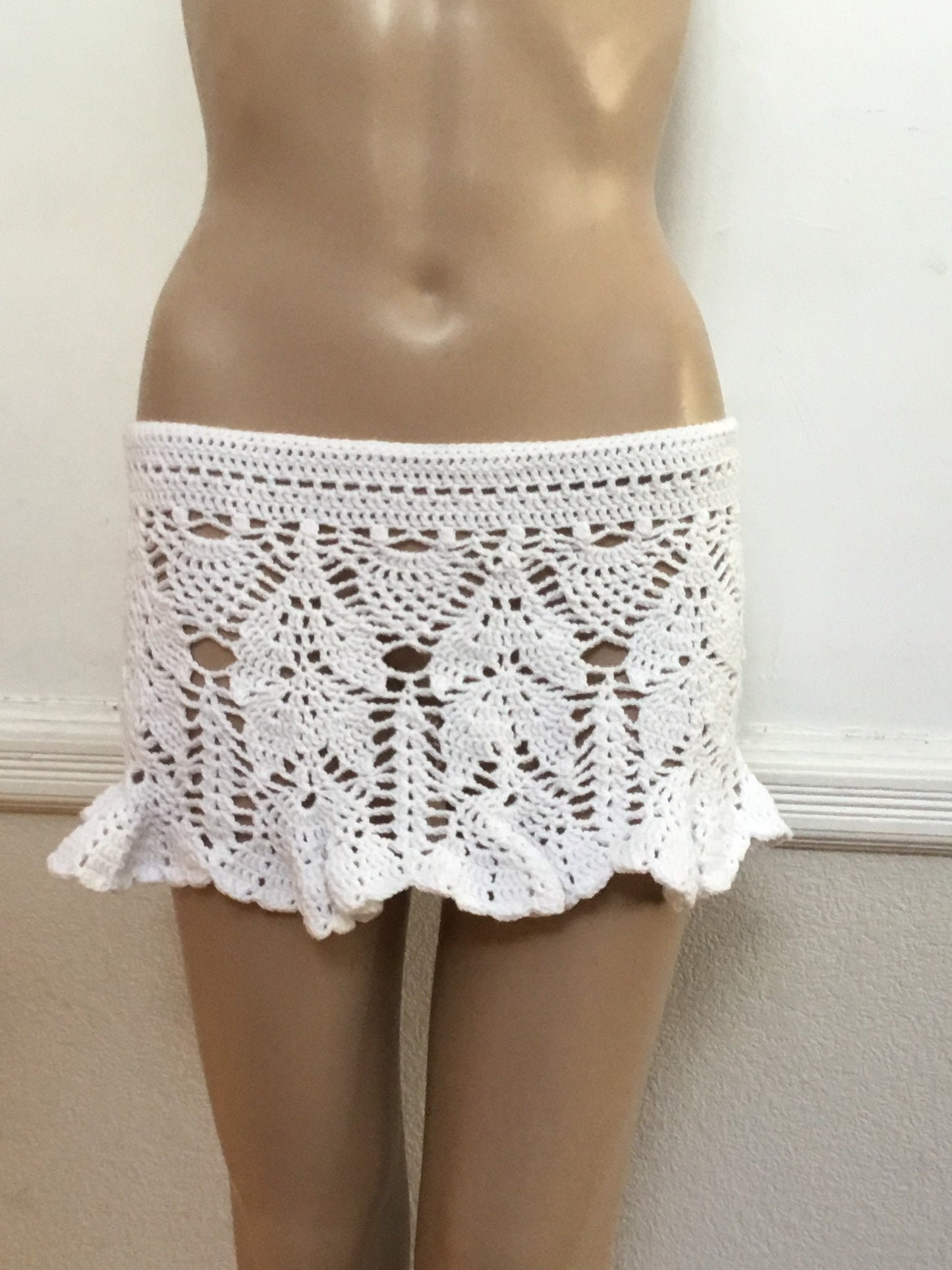 White Beach Cover Up Lacey Cotton Skirt