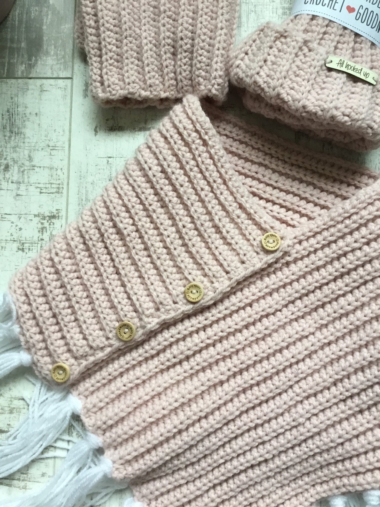 Matching Scarf, Hat and Boot Cuff Gift Set - pretty in pink