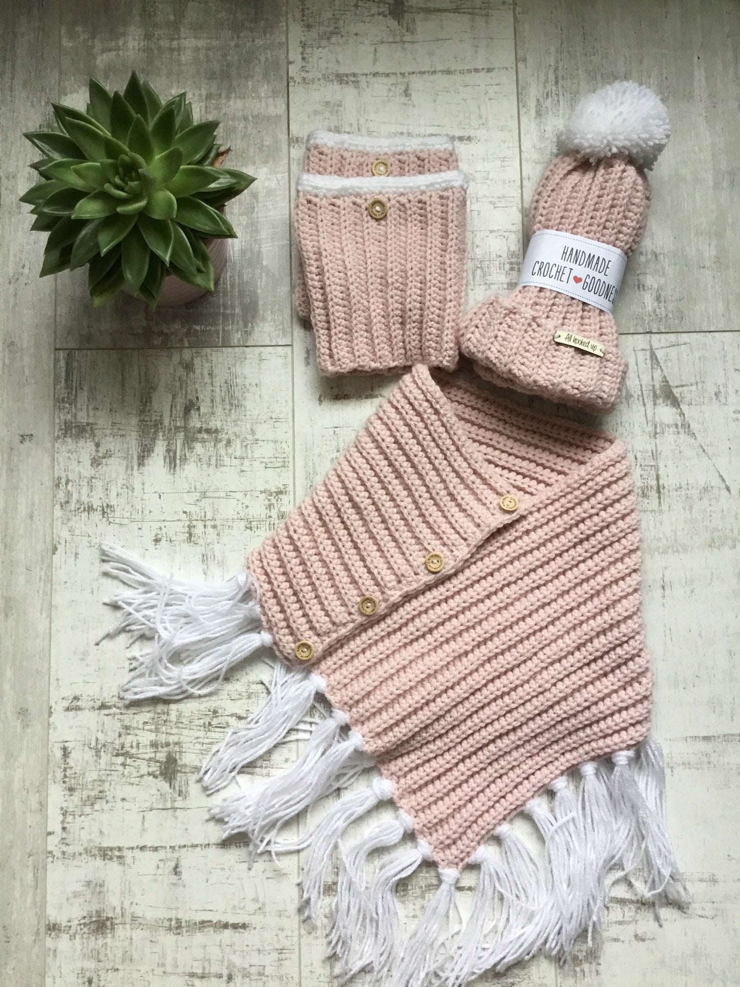 Matching Scarf, Hat and Boot Cuff Gift Set - pretty in pink