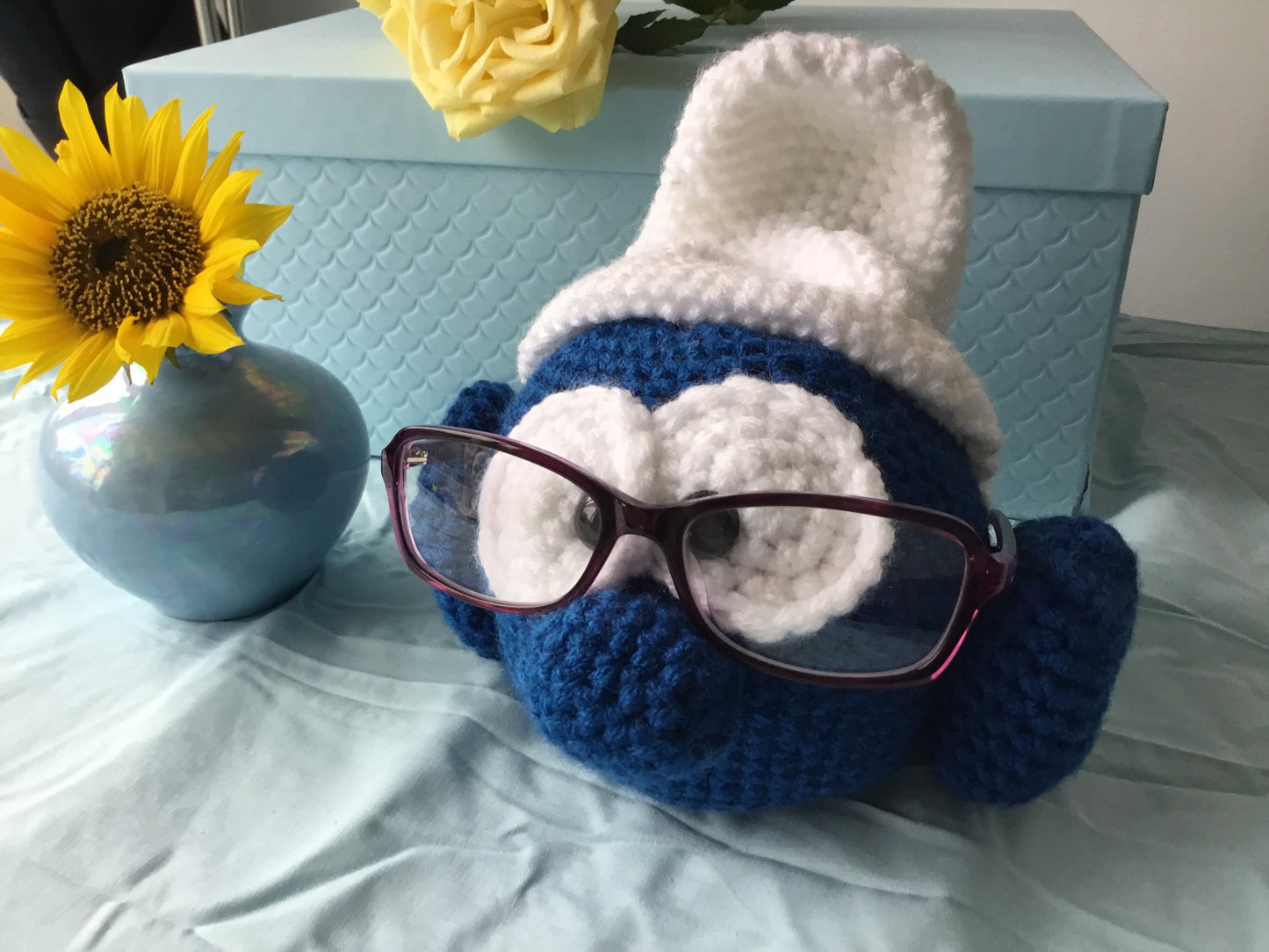 Handmade Crochet Smurf Glasses Holder Perfect Gift