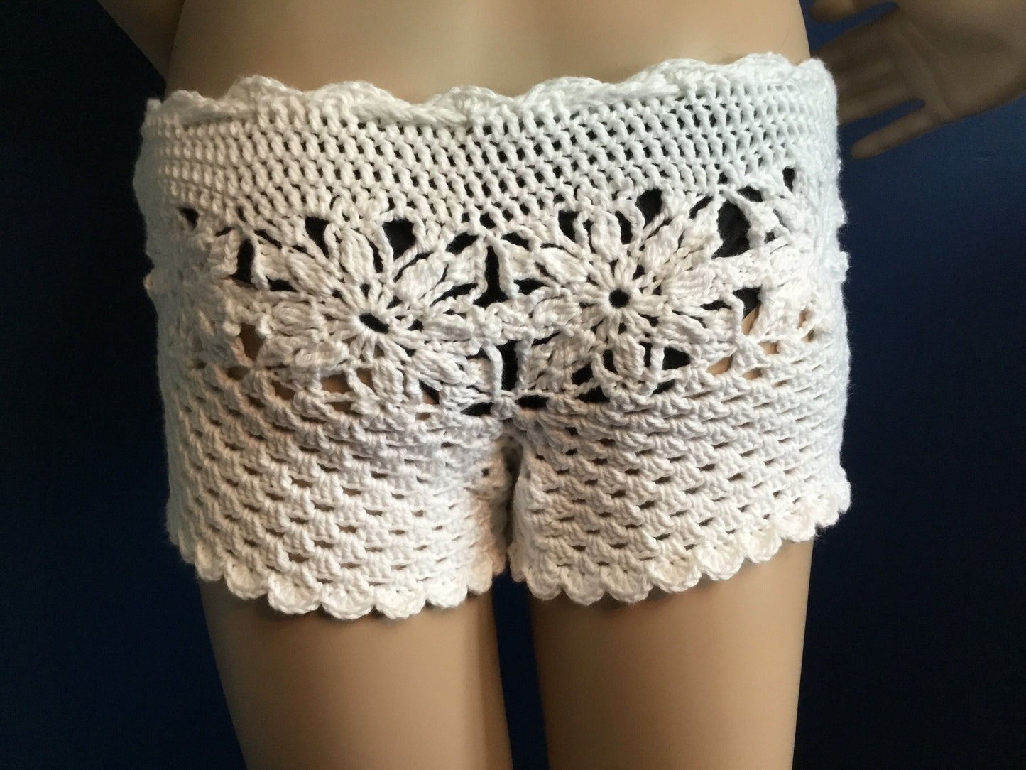 Beach Cover Up Shorts Handmade Lacey Crochet in Environmentally Friendly Cotton Size S.