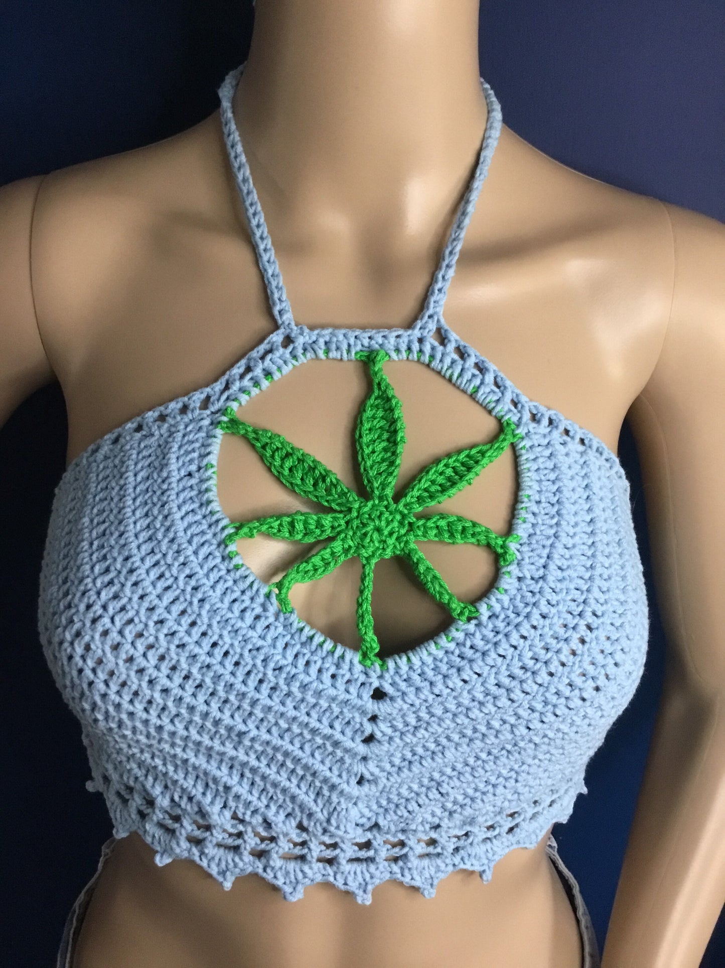 Cannabis Leaf Adjustable Tie Halterneck Crop Top