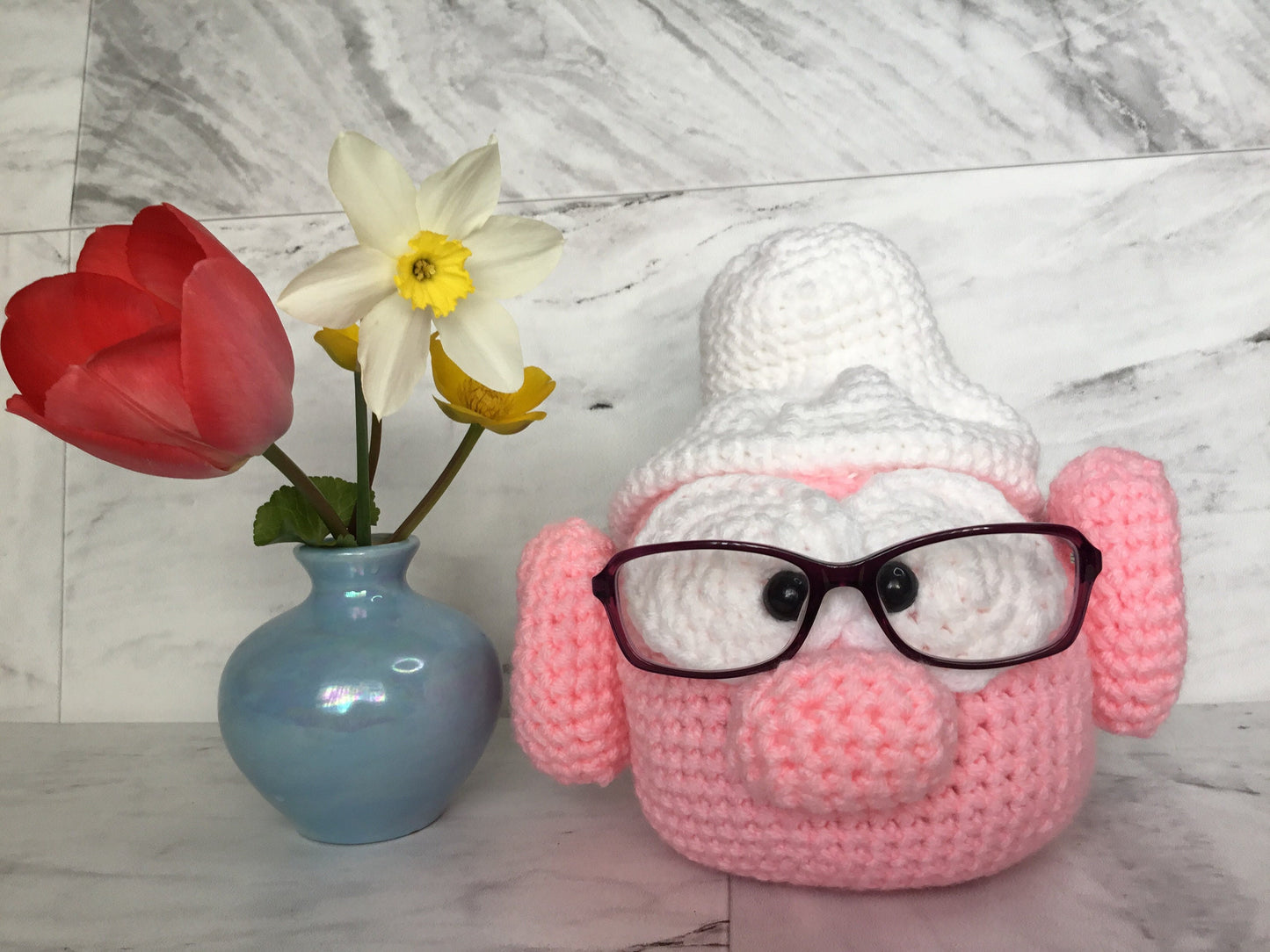 Handmade Crochet Pink Smurf Glasses Holder Perfect Gift