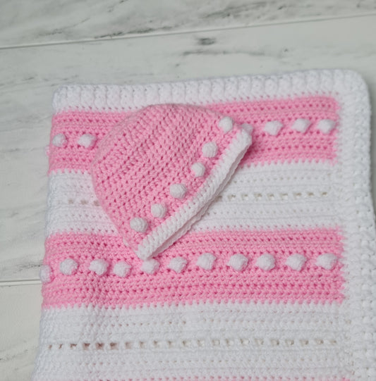 Super Soft Pink and White Bobble Baby Blanket