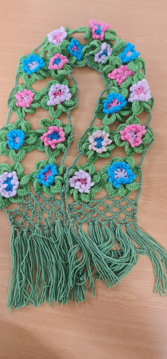 Boho Flower Granny Square Scarf