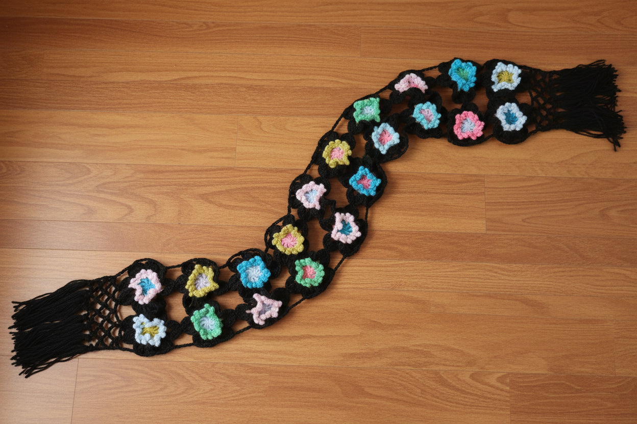 Boho Flower Granny Square Scarf