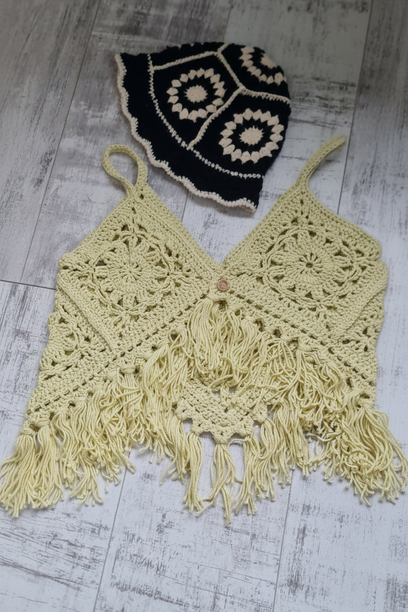 Boho Granny Square Fransen-Top