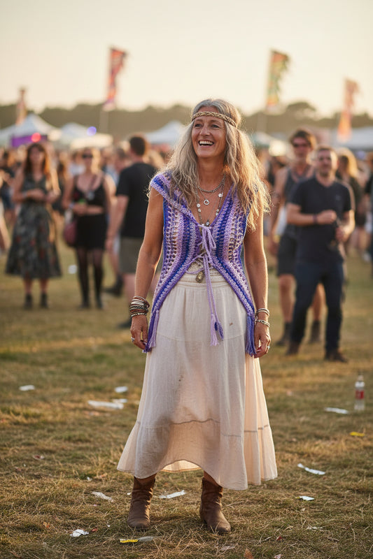 Crochet Festival Boho Vest – Mandala Leaf Pattern, Vintage Style