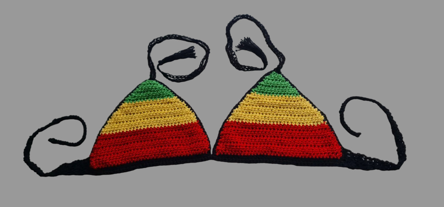 Jamaica Colours Crochet Festival Bralette – Handmade Rasta Halter Top