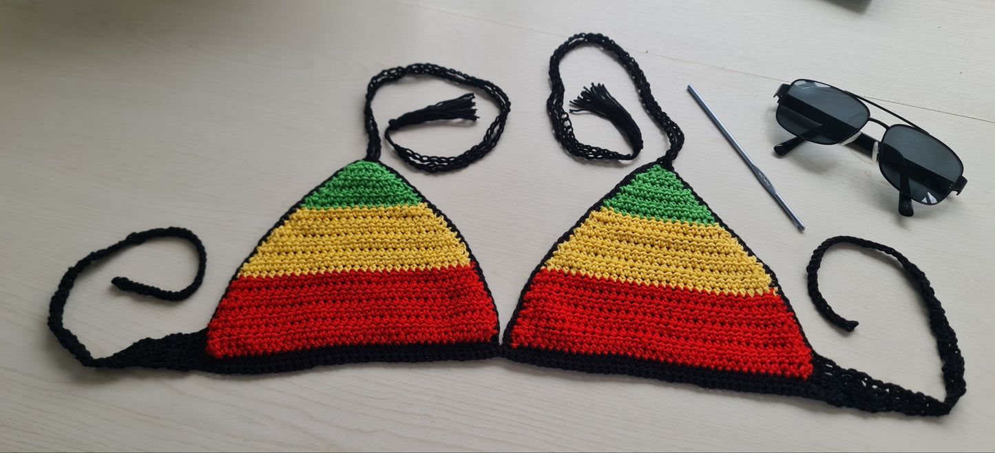 Jamaica Colours Crochet Festival Bralette – Handmade Rasta Halter Top