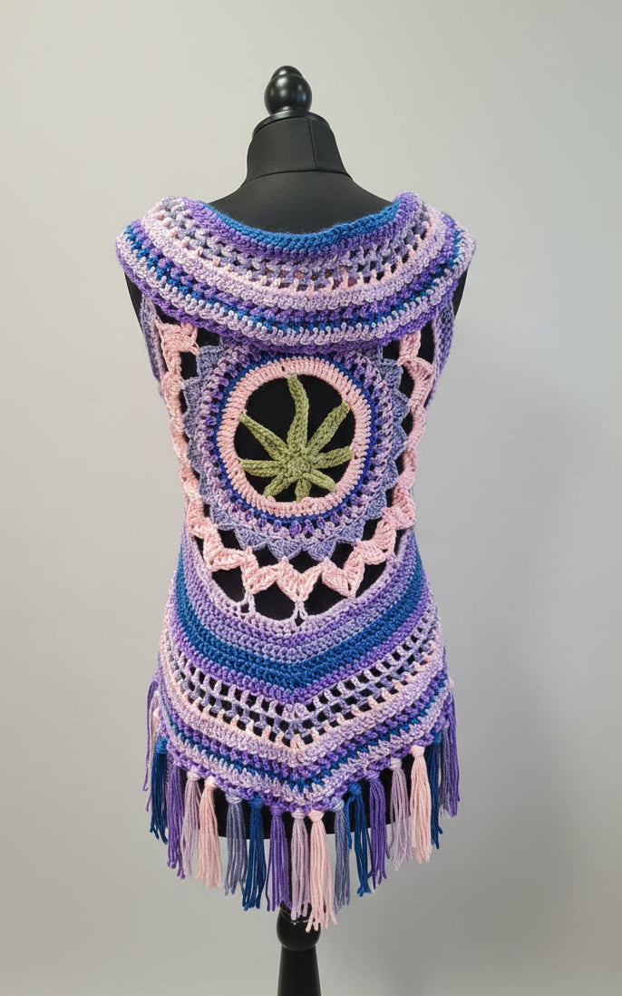 Crochet Festival Boho Vest – Mandala Leaf Pattern, Vintage Style