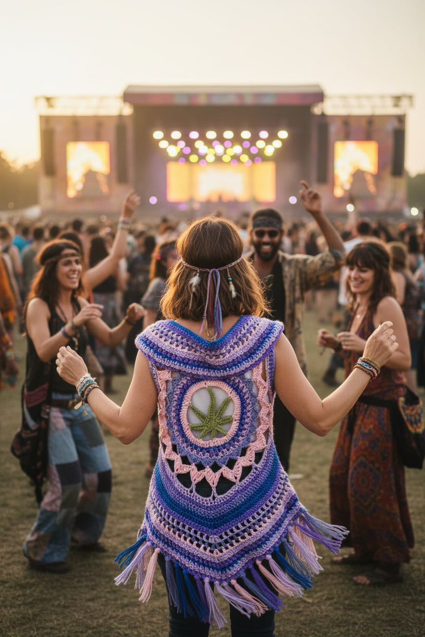 Crochet Festival Boho Vest – Mandala Leaf Pattern, Vintage Style