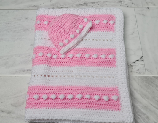 Super Soft Pink and White Bobble Baby Blanket