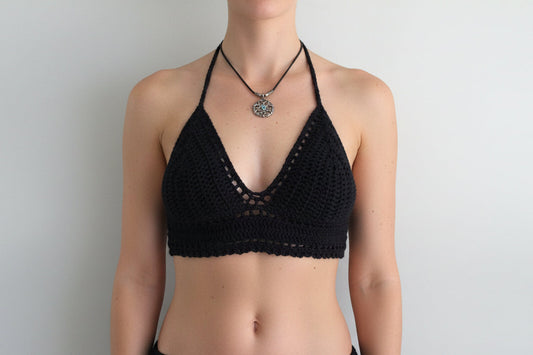 Black Halter Top Adjustable Padded Bralette