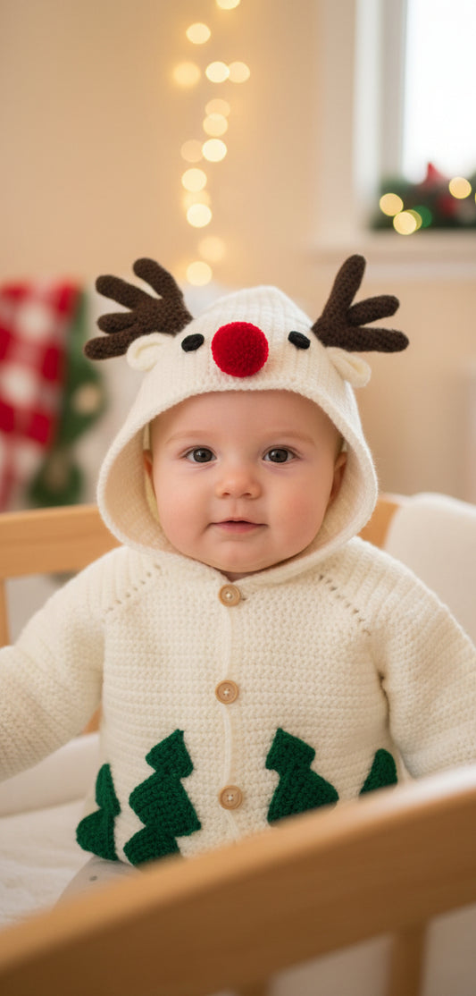 Baby Reindeer and Christmas Tree Winter Theme Cardigan