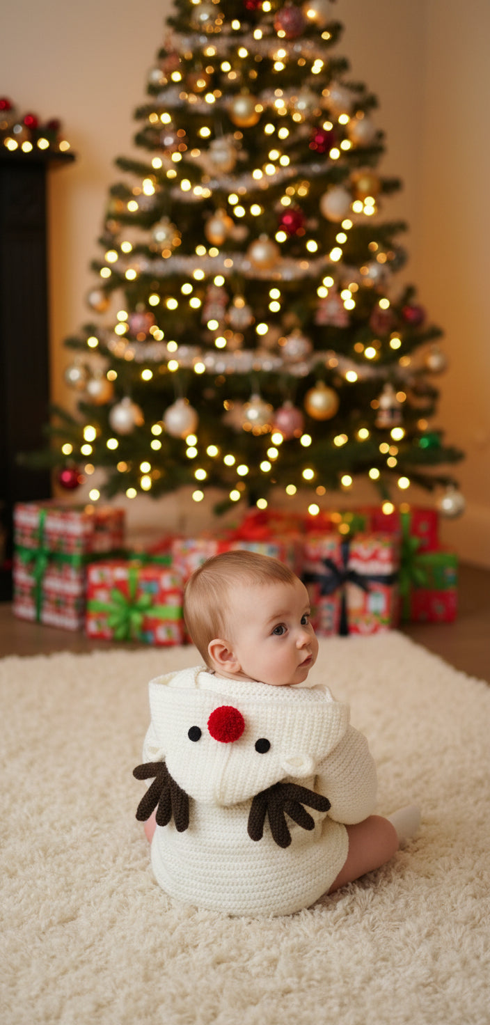 Baby Reindeer and Christmas Tree Winter Theme Cardigan