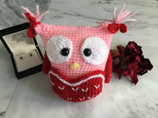 Valentine Crochet Love Heart Owl Candy Caddy
