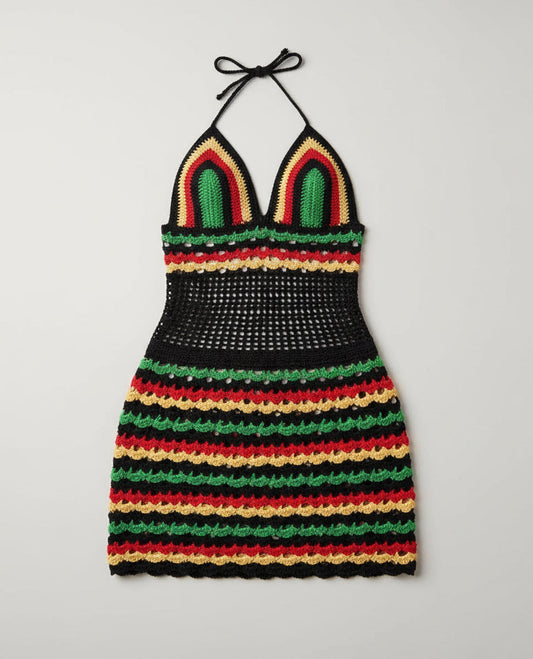 Rasta Colours Crochet Festival Dress – Handmade, Fitted & Made to Your Size