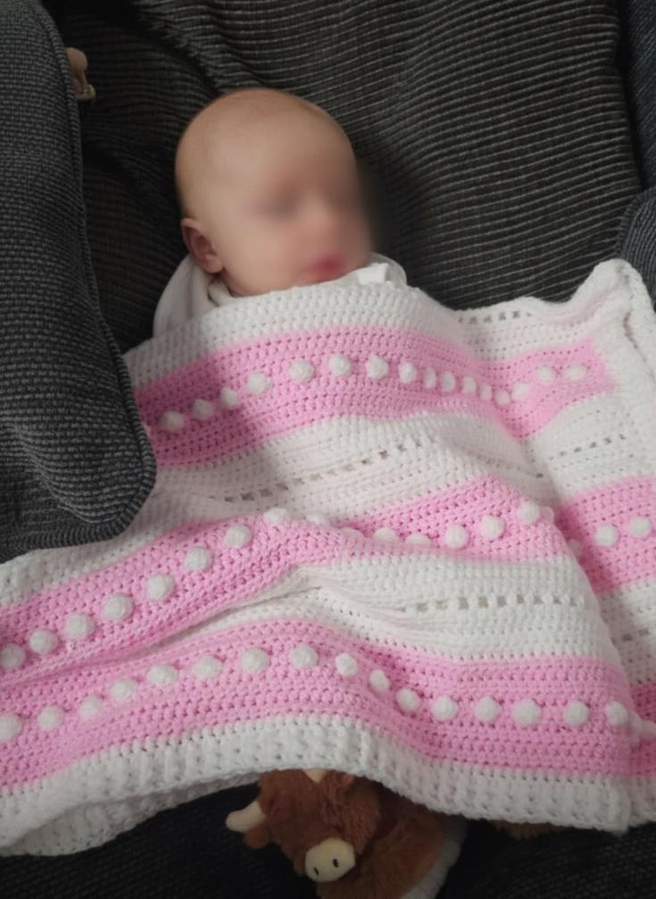 Super Soft Pink and White Bobble Baby Blanket