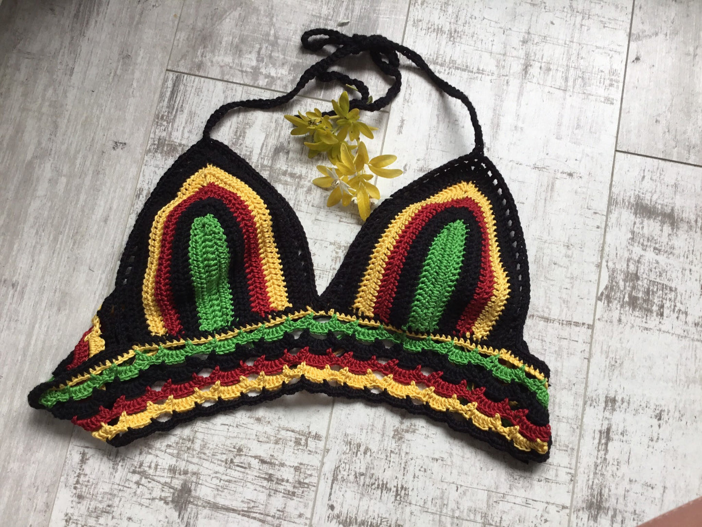 Unique Rasta Colours Festival Halter Top Bralette.