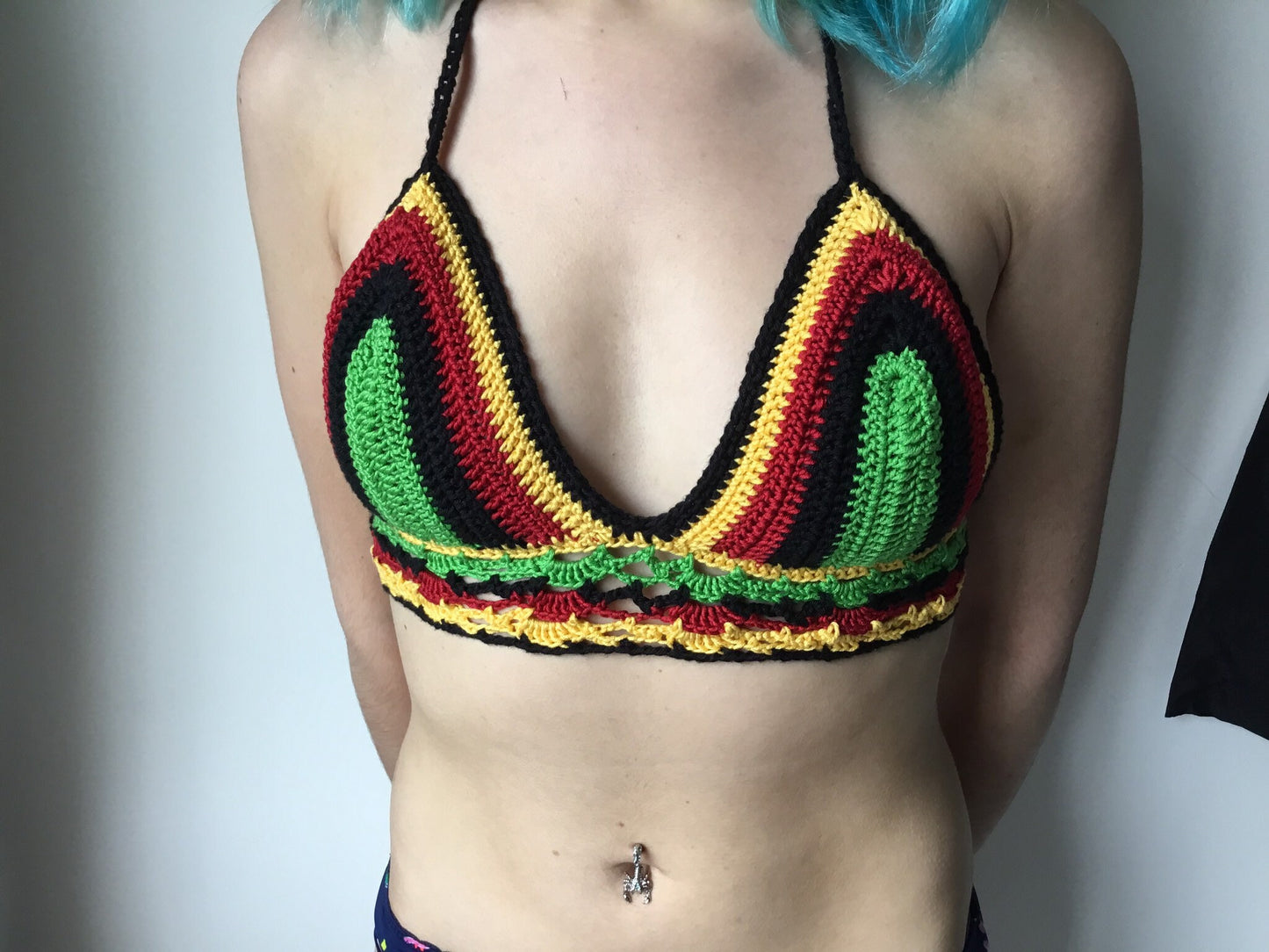 Unique Rasta Colours Festival Halter Top Bralette.