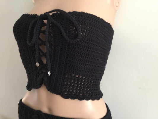 Basque Style  Tube Top Adjustable Size Tie Front