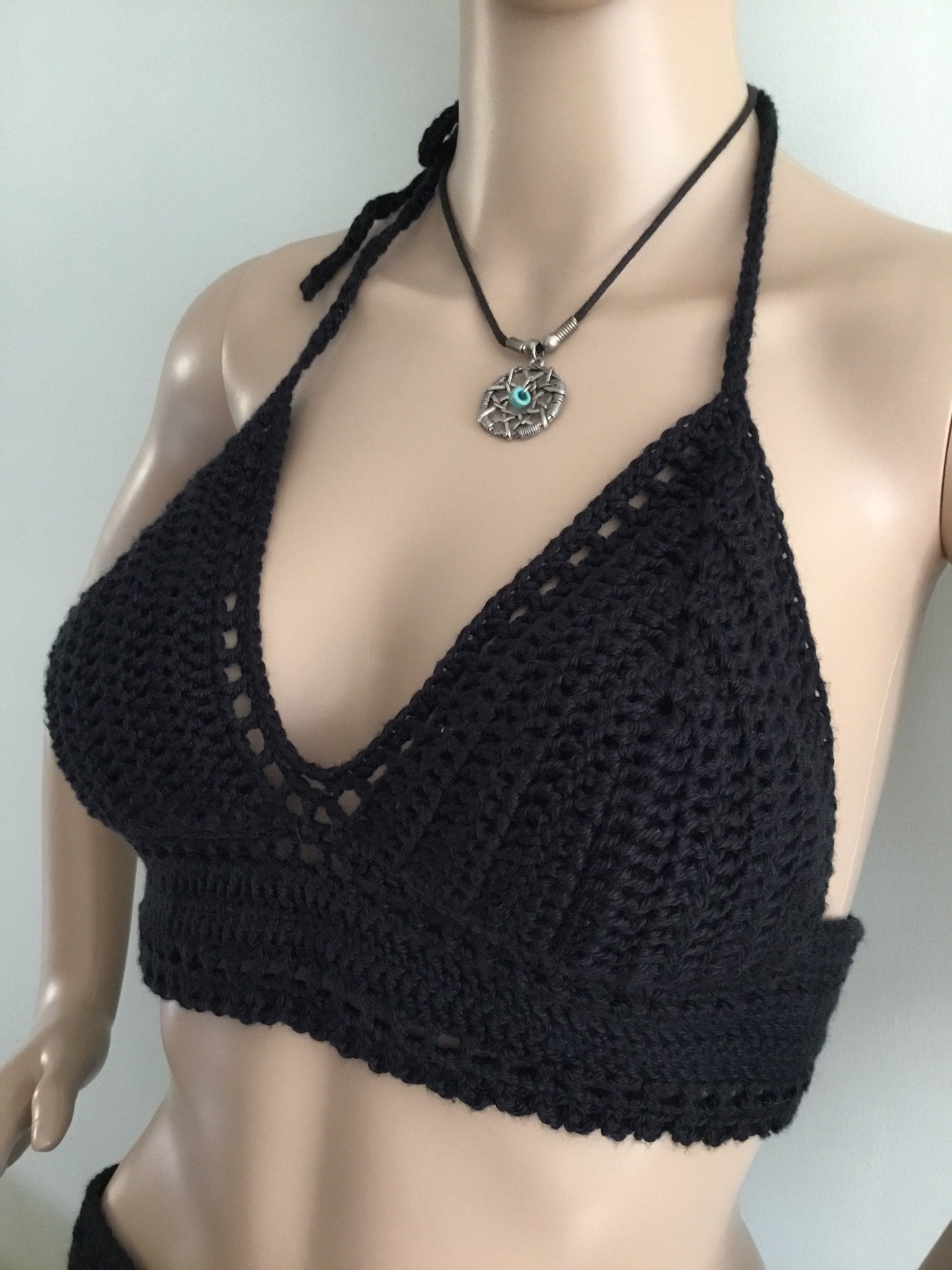 Black Halter Top Adjustable Padded Bralette