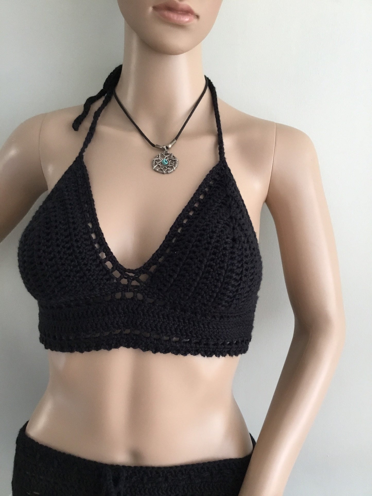 Black Halter Top Adjustable Padded Bralette