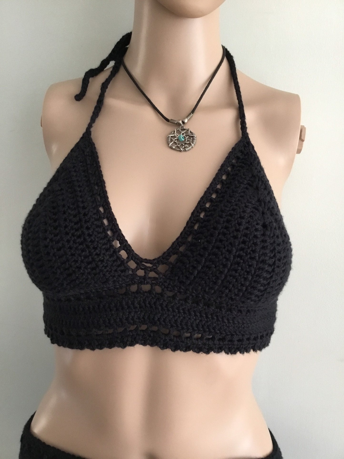 Black Halter Top Adjustable Padded Bralette