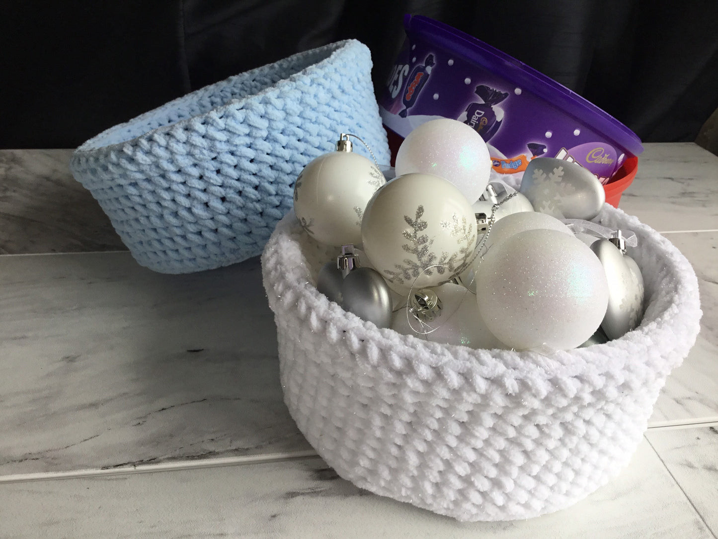 Recycled Chocolate Tub Cover Crochet Basket