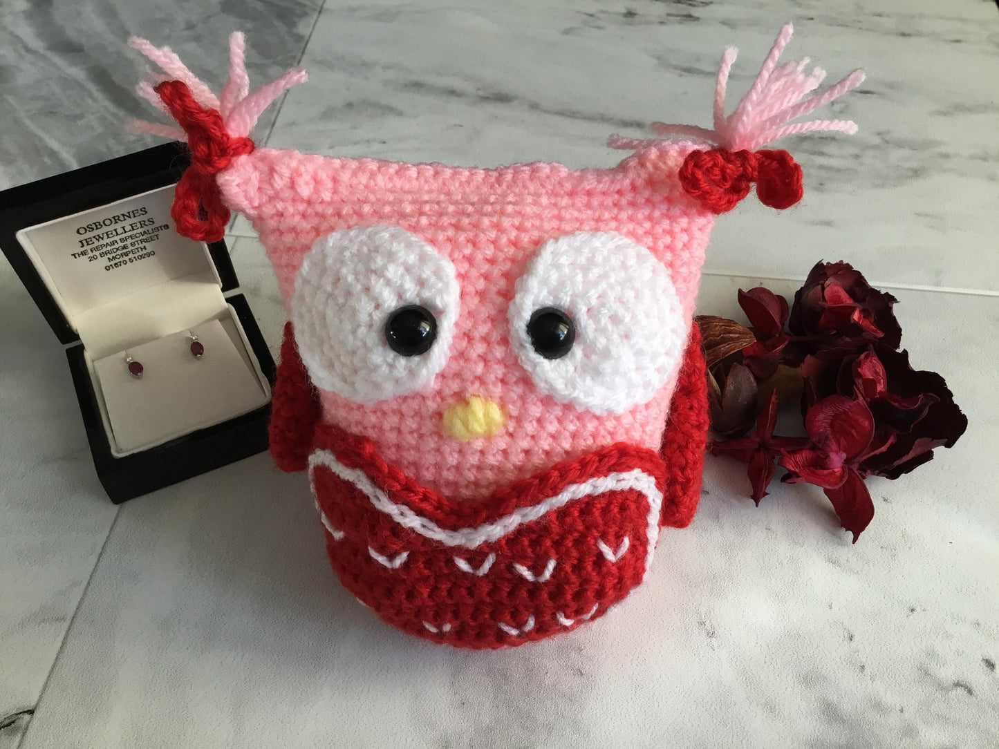 Valentine Handmade Crochet Love Heart Owl Candy Caddy