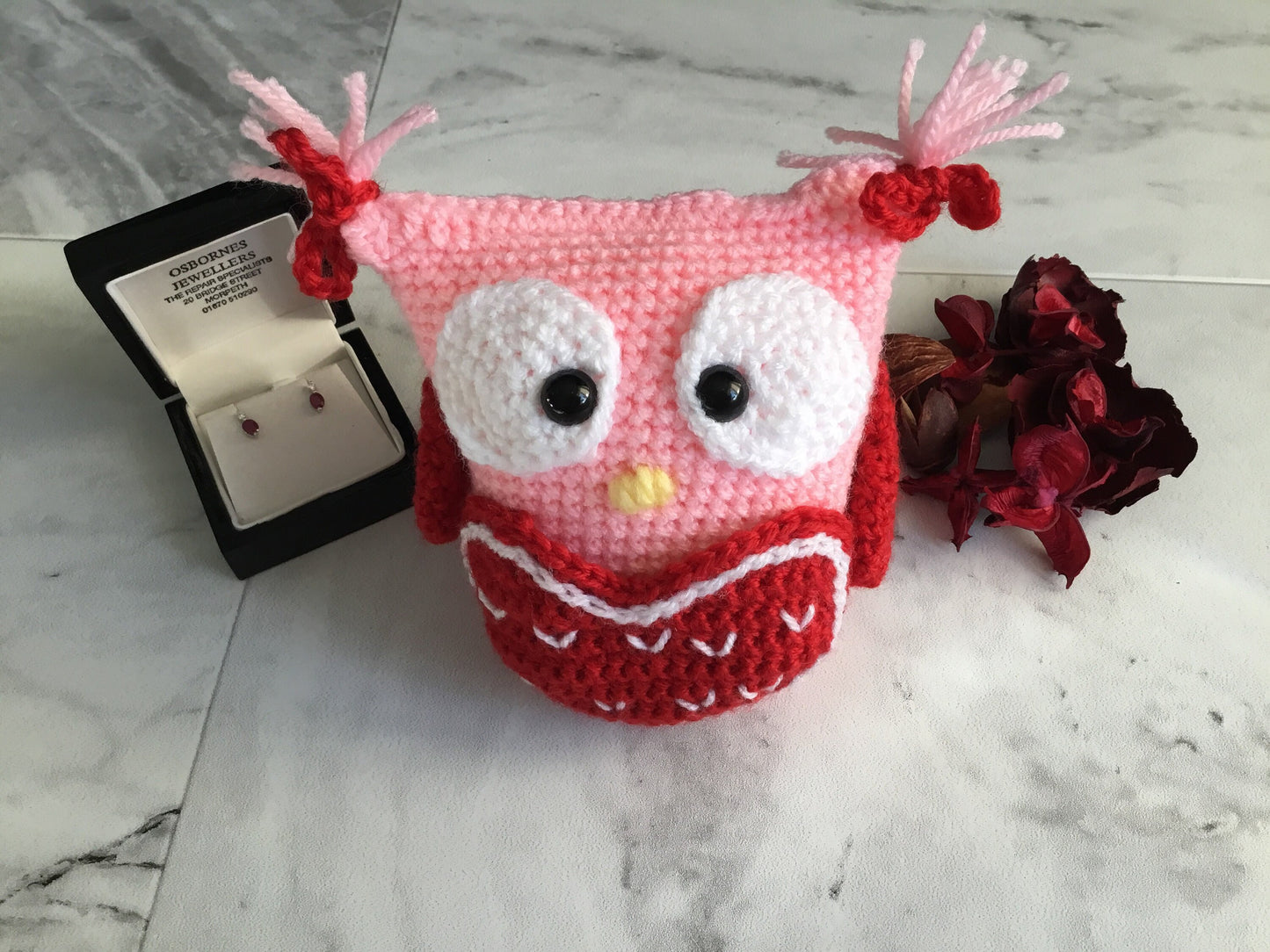 Valentine Handmade Crochet Love Heart Owl Candy Caddy