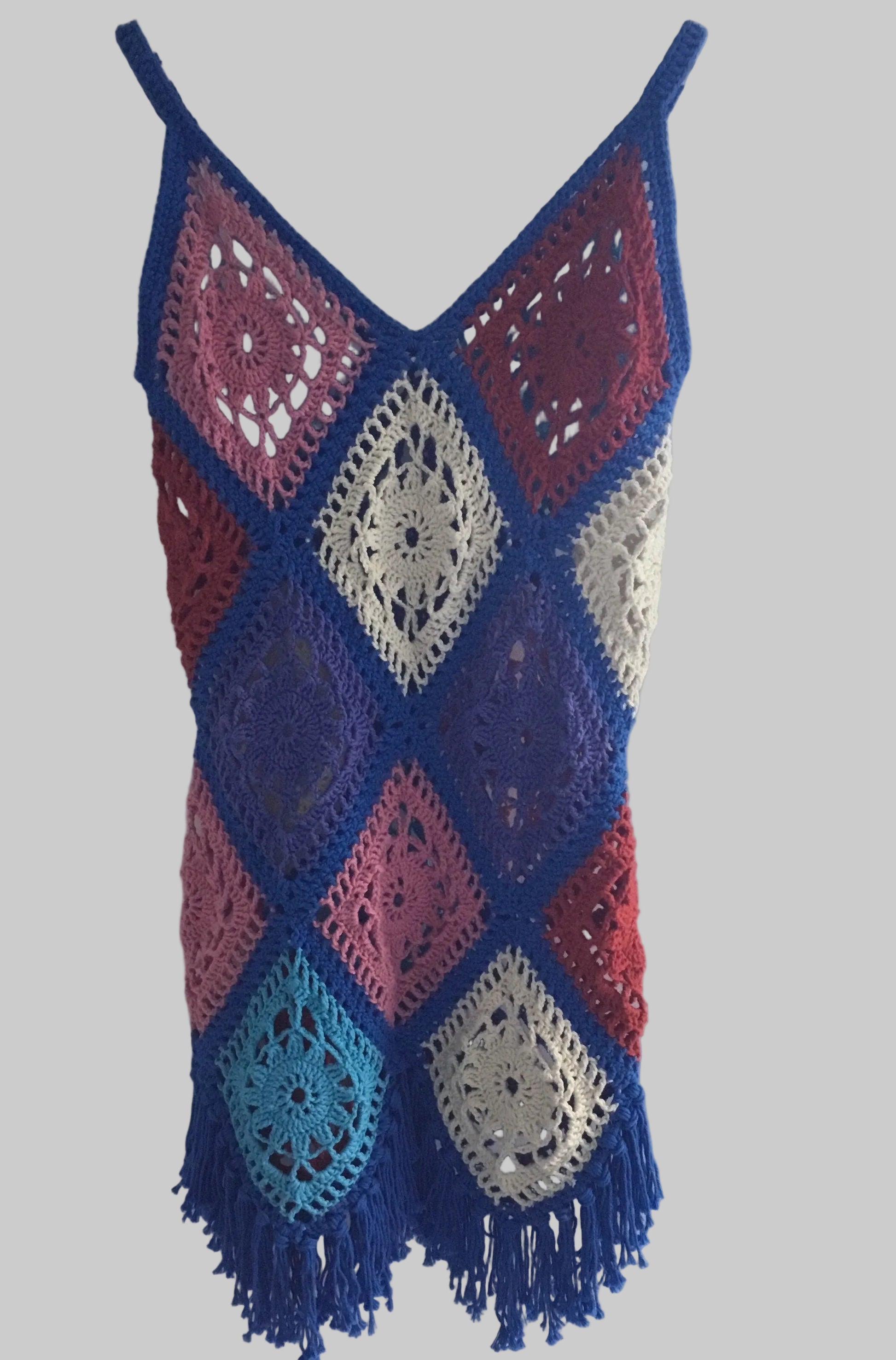 Unique Patchwork Boho Crochet Granny Square Dress
