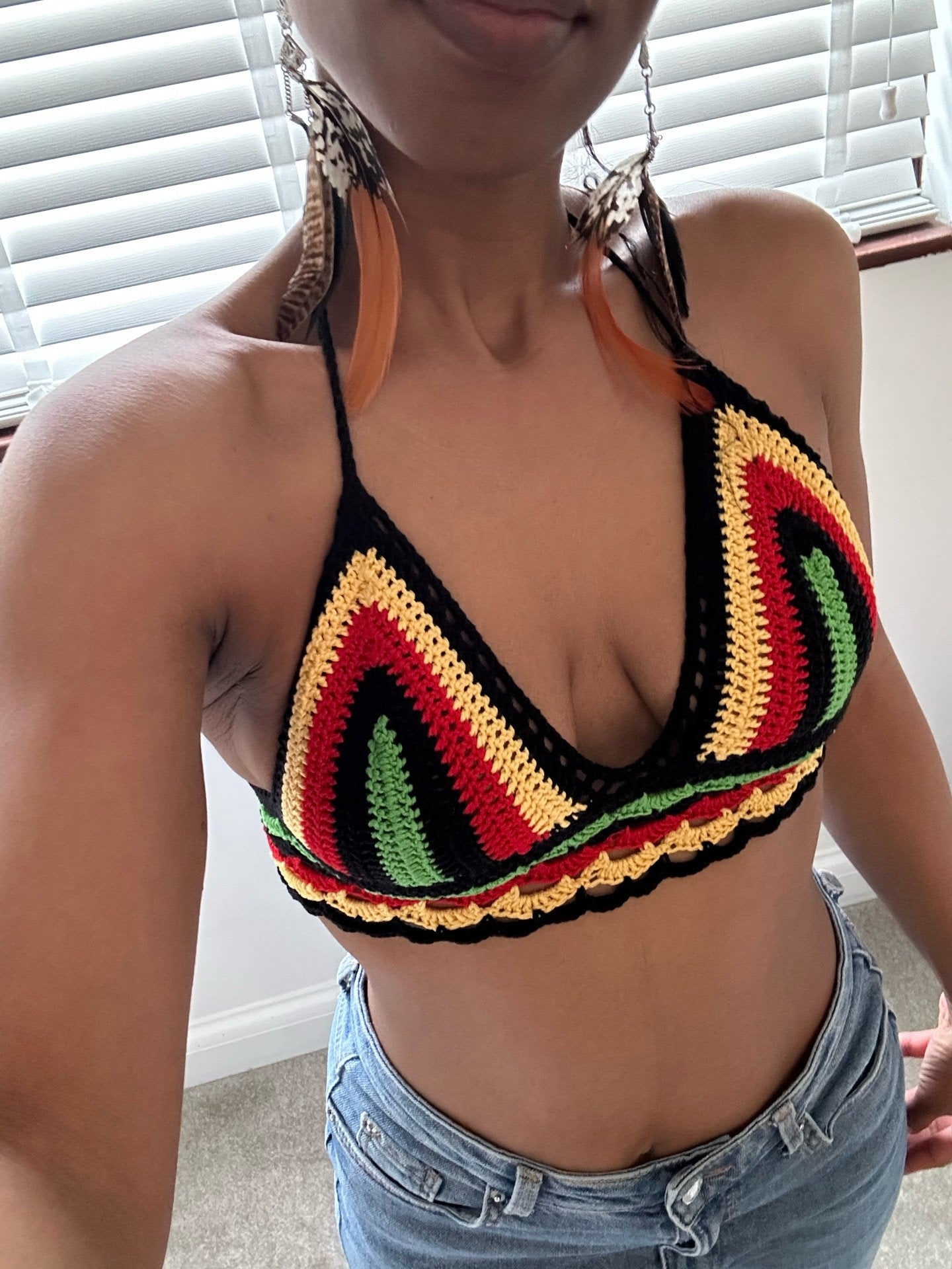 Unique Rasta Colours Festival Halter Top Bralette.