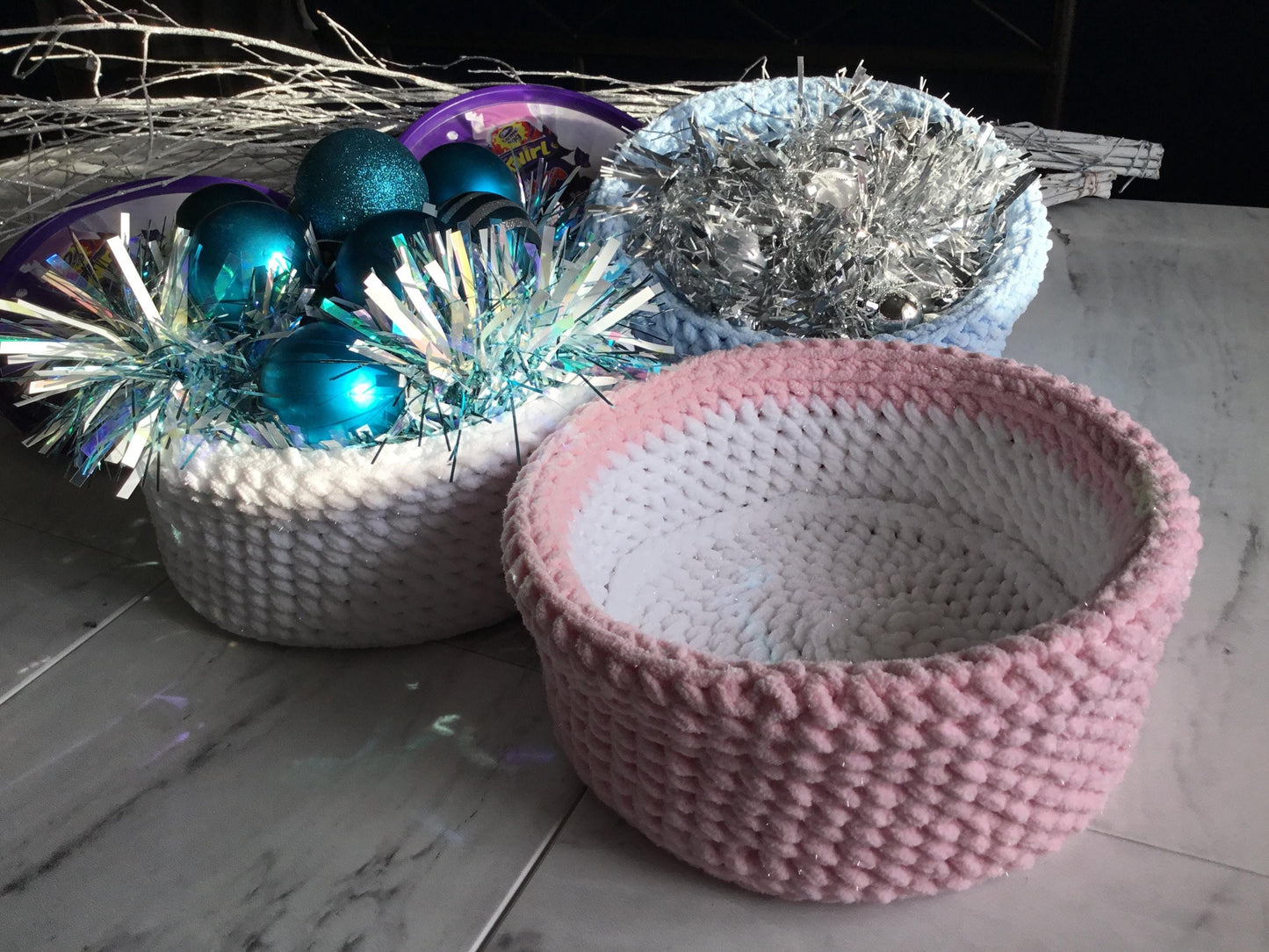 Recycled Chocolate Tub Cover Crochet Basket